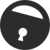 A black circle with a keyhole in the middle of it.